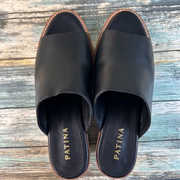 Portland Leather Patina Mules Womens 6.5 Black Leather Low Block Heel Handmade - Picture 6 of 13